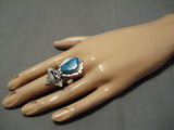 Detailed!! Native American Navajo Blue Diamond Turquoise Sterling Silver Kachina Ring-Nativo Arts