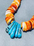 Native American Tears Of Joy Santo Domingo Turquoise Shell Sterling Silver Necklace-Nativo Arts