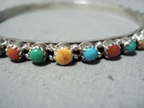Signed Native American Navajo Turquoise Coral Sterling Silver Bangle Bracelet-Nativo Arts