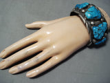 Chunky Hand Carved Vintage Native American Navajo Turquoise Fetish Sterling Silver Bracelet-Nativo Arts