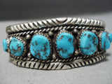 Intense Wave Vintage Native American Navajo Graduating Turquoise Sterling Silver Bracelet Old-Nativo Arts