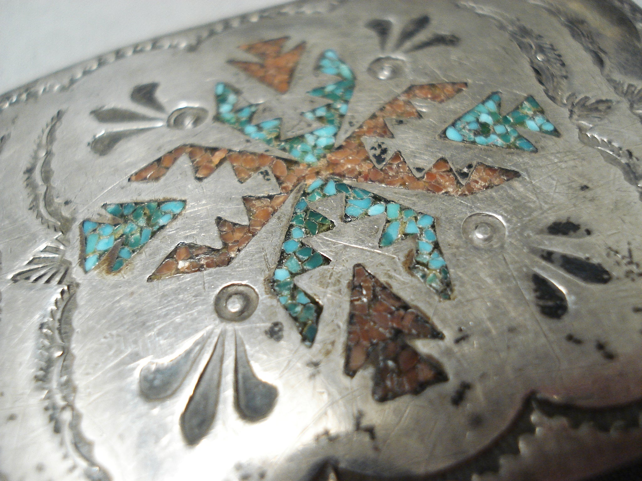 Belt Buckle Sterling Silver Navajo Signed Nakai Native American newest Turquoise Coral