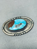Chocolate Matrix Bisbee Turquoise Vintage Native American Navajo Sterling Silver Pin-Nativo Arts