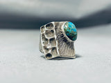 Precise Detail Vintage Native American Navajo Pilot Mountain Turquoise Sterling Silver Ring-Nativo Arts