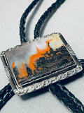 Natural Photograph Stone Vintage Native American Navajo Petrified Wood Sterling Silver Bolo Tie-Nativo Arts