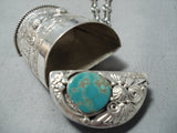 Amazing Native American Navajo Royston Turquoise Sterling Silver Pillbox Necklace-Nativo Arts