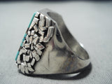 One Of The Most Unique Ever Vintage Native American Navajo Turquoise Inlay Sterling Silver Ring-Nativo Arts
