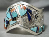 One Of The Best Vintage Native American Navajo Becenti Turquoise Inlay Sterling Silver Bracelet-Nativo Arts