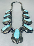 One Of The Best Signed Vintage Native American Navajo Turquoise Sterling Silver Necklace-Nativo Arts