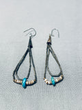 Excellent Vintage Native American Navajo Blue Gem Turquoise Sterling Silver Earrings-Nativo Arts