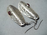 Outstanding Vintage Navajo Native American Garnet Sterling Silver Earrings-Nativo Arts