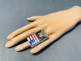 One Of Best Native American Navajo Coral Lapis Sterling Silver Flag Monument Valley Ring-Nativo Arts