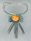 Native American Rare Santo Domingo Vintage Turquoise Shell Sterling Silver Necklace-Nativo Arts