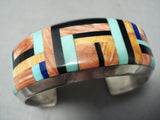 Thicker Signed Vintage Native American Navajo Turquoise Shell Inlaid Sterling Silver Bracelet-Nativo Arts