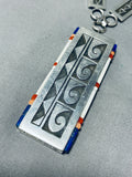 Timmy Yazzie Important Vintage Native American Navajo Side Inlay Sterling Silver Necklace-Nativo Arts