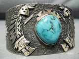 Huge Signed 14k Gold Native American Navajo Blue Diamond Turquoise Sterling Silver Bracelet-Nativo Arts