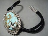 Native American So Huge!! Heavy Men's Navajo #8 Turquoise Sterling Silver Lizard Bolo Tie-Nativo Arts
