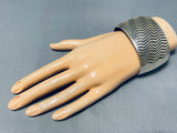 Precise Elevated Detail Native American Navajo Sterling Silver Zig Zag Wide Bracelet-Nativo Arts
