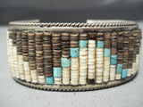 Incredible Detail! Vintage Native American Navajo Turquoise Heishi Sterling Silver Bracelet Old-Nativo Arts