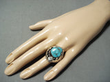 Authentic Badger Native American Navajo Turquoise Sterling Silver Ring-Nativo Arts