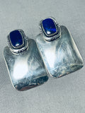 Important Kee Vintage Native American Navajo Lapis Sterling Silver Earrings-Nativo Arts