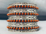 One Of The Best Native American Zuni Coral Sterling Silver Bracelet-Nativo Arts