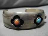 Amazing Vintage Native American Navajo Sterling Silver Shadowbox Bracelet Coral Turquoise-Nativo Arts