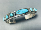 Breathtaking Vintage Native American Navajo Turquoise Row Sterling Silver Bracelet Cuff-Nativo Arts