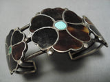 Stunning Vintage Zuni Native American Turquoise Inlay Sterling Silver Bracelet-Nativo Arts
