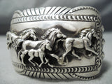 Detailed Wide Vintage Native American Navajo Horse Sterling Silver Blackgoat Bracelet-Nativo Arts