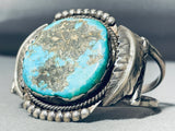 Boudler Turquoise Vintage Native American Navajo Sterling Silver Leaf Bracelet Cuff-Nativo Arts