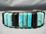 Thick Heavy Vintage Native American Navajo Carico Lake Turquoise Sterling Silver Inlay Bracelet-Nativo Arts