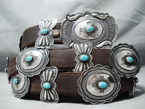 Most Detailed Vintage Native American Navajo Link Firendly Turquoise Sterling Silver Concho Belt-Nativo Arts