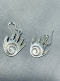 Sensational Native American Navajo Sterling Silver Healing Hands Dangle Earrings Signed-Nativo Arts