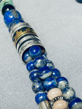 Native American Authentic Singer Rare Rounded Lapis Sterling Silver Necklace-Nativo Arts