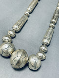 Very Rare Long Tubule Hand Tooled Vintage Native American Navajo Sterling Silver Necklace-Nativo Arts