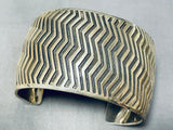 Precise Elevated Detail Native American Navajo Sterling Silver Zig Zag Wide Bracelet-Nativo Arts