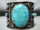 One Of The Biggest Best Vintage Native American Navajo Turquoise Sterling Silver Bracelet Old-Nativo Arts