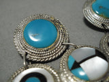 Museum Quality Vintage Native American Navajo Turquoise Chandelier Sterling Silver Earrings-Nativo Arts