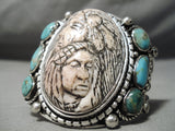 Native American One Of The Most Detailed Ever Vintagr Turquoise Sterling Silver Bracelet-Nativo Arts