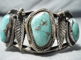 Phenomenal Vintage Native American Navajo Pilot Mountain Turquoise Sterling Silver Bracelet Old-Nativo Arts