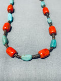 Native American Authentic Santo Domingo Turquoise Coral Heishi Necklace-Nativo Arts