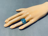 One Of The Most Unique Inlay Vintage Native American Navajo Turquoise Sterling Silver Ring-Nativo Arts