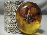 Crazy Huge Native American Scorpion Amber Sterling Silver Hand Tooled Bracelet-Nativo Arts