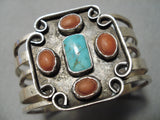 Superior Vintage Native American Navajo Sterling Silver Cross Turquoise Bracelet Old-Nativo Arts