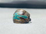Very Old Vintage Native American Navajo Turquoise Bird Sterling Silver Ring-Nativo Arts