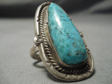 Huge Vintage Navajo Carico Lake Turquoise Sterling Silver Native American Ring-Nativo Arts