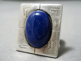 Huge Vintage Navajo Squared Lapis Sterling Silver Native American Ring Old-Nativo Arts