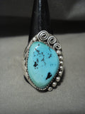 Big And Heavy Vintage Navajo Turquoise Chunk Native American Jewelry Silver Flank Ring Old-Nativo Arts
