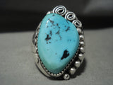 Big And Heavy Vintage Navajo Turquoise Chunk Native American Jewelry Silver Flank Ring Old-Nativo Arts